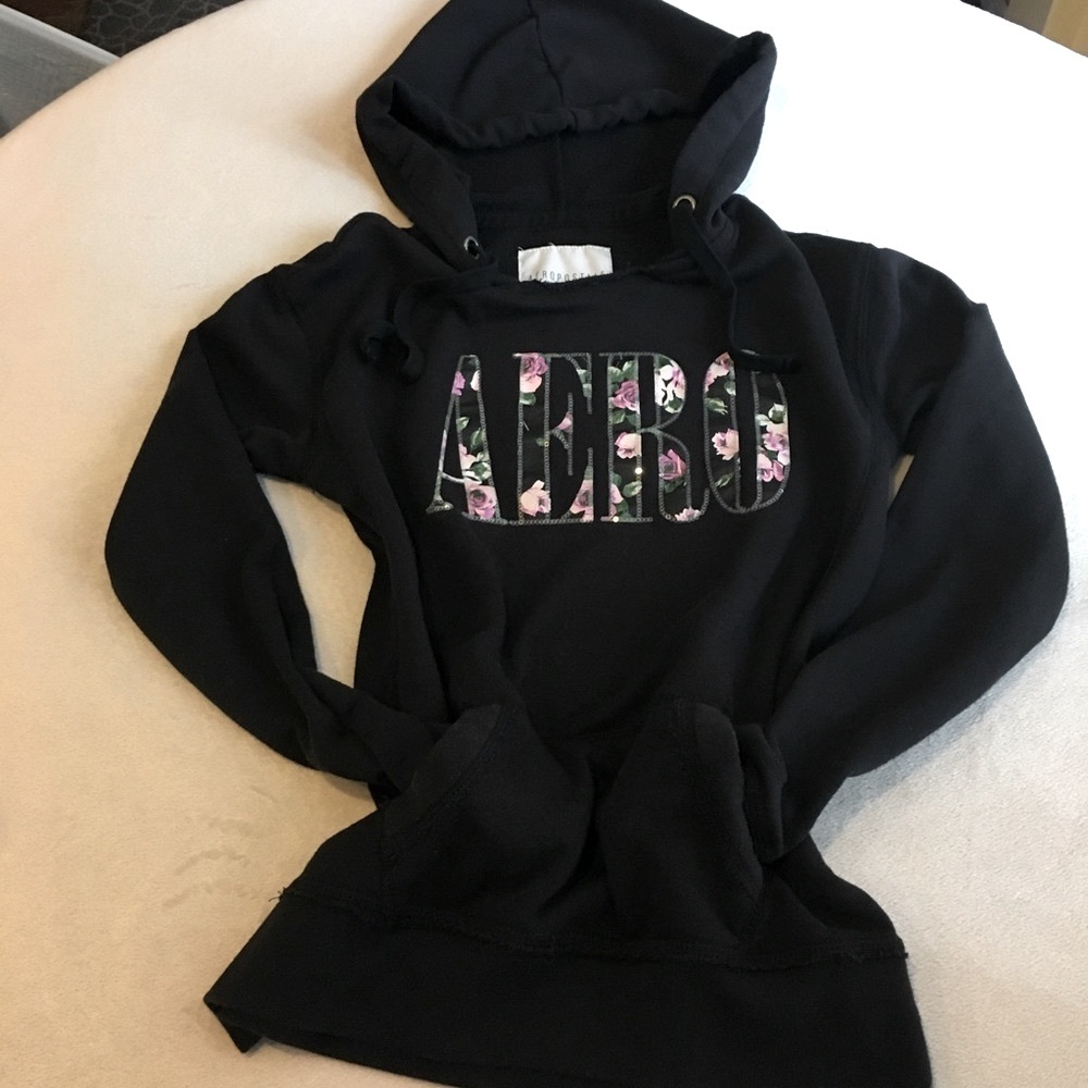 Aeropostale Black Hoodie with front pocket XS/TP - Picture 3 of 8